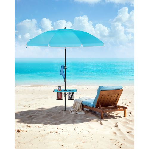 Parasol 160 Cm, Upf 50+, Inclinaison De 30° Des 2 Côtés, Hauteur Réglable, Petite Tablette, Bleu
