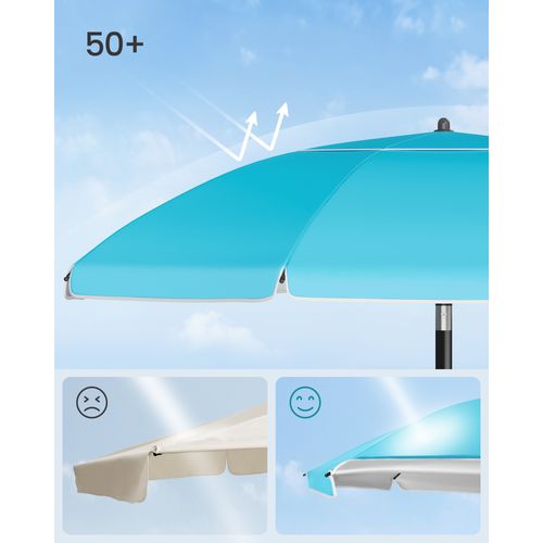 Parasol 160 Cm, Upf 50+, Inclinaison De 30° Des 2 Côtés, Hauteur Réglable, Petite Tablette, Bleu