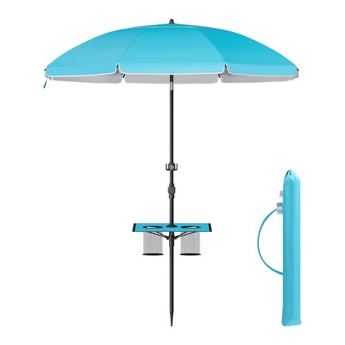 Parasol 160 Cm, Upf 50+, Inclinaison De 30° Des 2 Côtés, Hauteur Réglable, Petite Tablette, Bleu