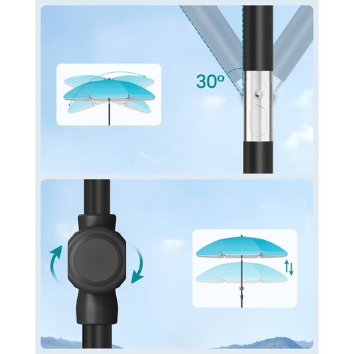 Parasol 160 Cm, Upf 50+, Inclinaison De 30° Des 2 Côtés, Hauteur Réglable, Petite Tablette, Bleu