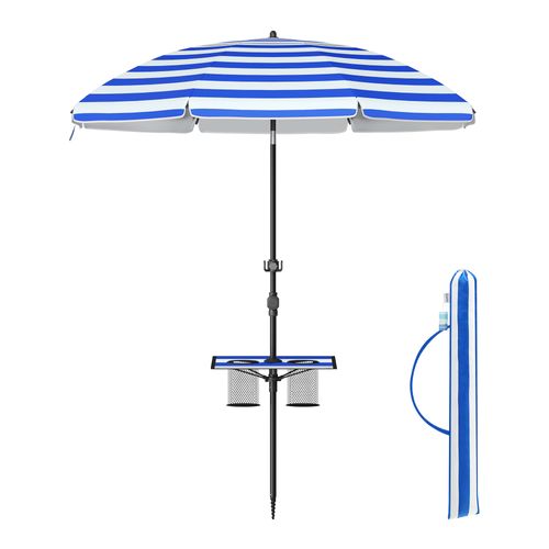 Parasol 160 Cm, Upf 50+, Inclinaison De 30° Des 2 Côtés, Hauteur Réglable, Crochets, Bleu Et Blanc