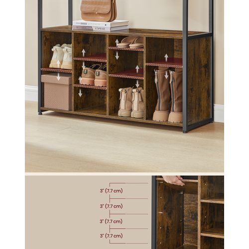 Porte-manteau, Avec Étagères à Chaussures, Étagères Réglables, Compartiments Ouverts, Marron Et Noir