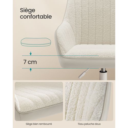 Chaise De Bureau, Fauteuil Pivotant, Beige Cappuccino Et Blanc Nuage