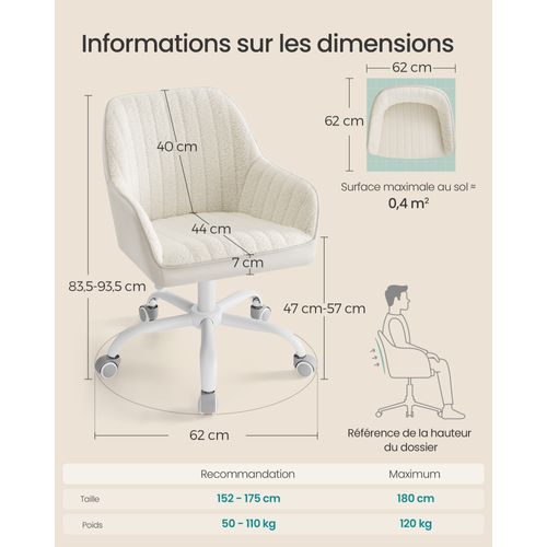 Chaise De Bureau, Fauteuil Pivotant, Beige Cappuccino Et Blanc Nuage