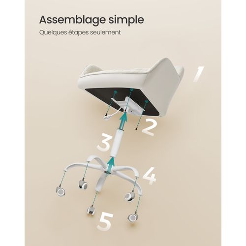 Chaise De Bureau, Fauteuil Pivotant, Beige Cappuccino Et Blanc Nuage