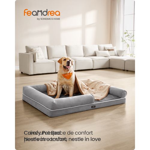 Panier Pour Chien Orthopédique,housse Amovible Et Lavable, 135 X 107 X 23Cm, Gris Clair