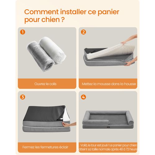 Panier Pour Chien Orthopédique,housse Amovible Et Lavable, 135 X 107 X 23Cm, Gris Clair