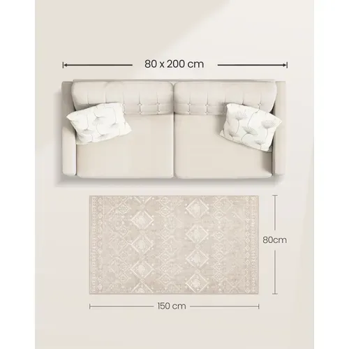 Tapis Décoratif, 80 X 150 Cm, Tapis Antidérapant, Lavable En Machine, Style Bohème, Beige Cappuccino
