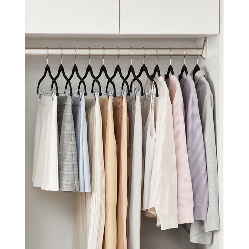Cintres Pour Pantalons, Lot De 20, En Velours, Longueur 42,5 Cm, Avec Pinces Réglables, Noir