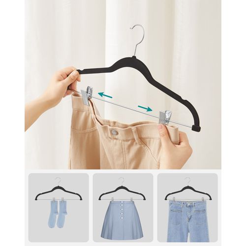 Cintres Pour Pantalons, Lot De 20, En Velours, Longueur 42,5 Cm, Avec Pinces Réglables, Noir