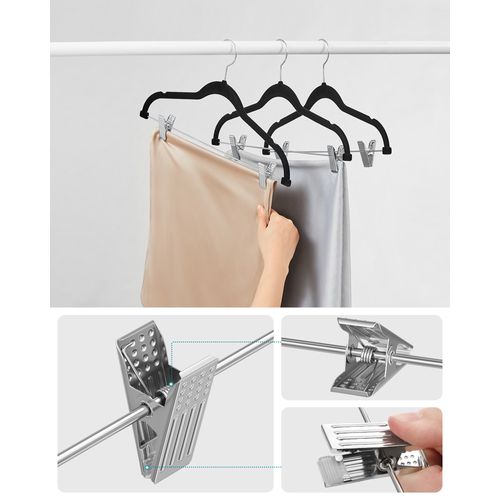 Cintres Pour Pantalons, Lot De 20, En Velours, Longueur 42,5 Cm, Avec Pinces Réglables, Noir