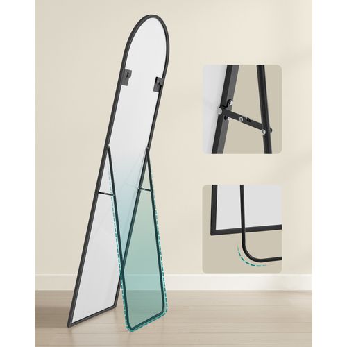 Miroir Intégral, 160 X 50 Cm, Sur Pied, Grand Miroir à Poser Au Sol, Verre Trempé, Noir D’encre