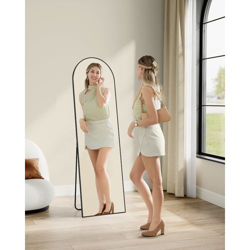 Miroir Intégral, 160 X 50 Cm, Sur Pied, Grand Miroir à Poser Au Sol, Verre Trempé, Noir D’encre