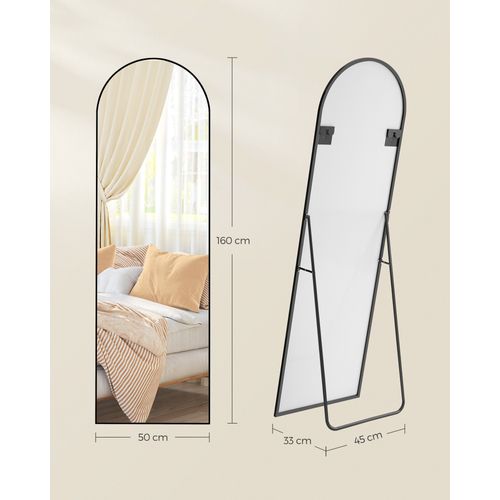 Miroir Intégral, 160 X 50 Cm, Sur Pied, Grand Miroir à Poser Au Sol, Verre Trempé, Noir D’encre