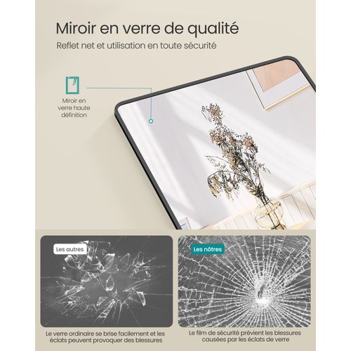 Miroir Intégral, 165 X 50 Cm, Miroir Rectangulaire Sur Pied, Cadre En Alliage D’aluminium, Noir