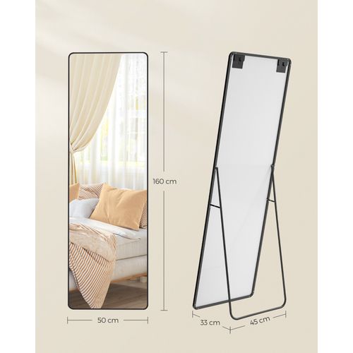 Miroir Intégral, 165 X 50 Cm, Miroir Rectangulaire Sur Pied, Cadre En Alliage D’aluminium, Noir