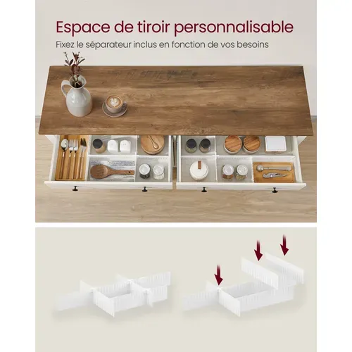 Buffet, Avec Tiroir Et Portes, Étagère Réglable, 40 X 140 X 80 Cm, Blanc Rustique Et Marron Miel