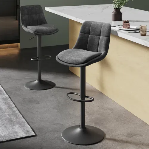 Tabourets De Bar, Lot De 2, Siège Pivotant à Hauteur Réglable, Avec Dossier Et Repose-pieds, Gris