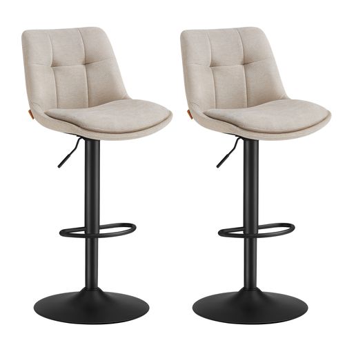 Tabourets De Bar, Lot De 2, Siège Pivotant à Hauteur Réglable, Avec Dossier Et Repose-pieds, Blanc