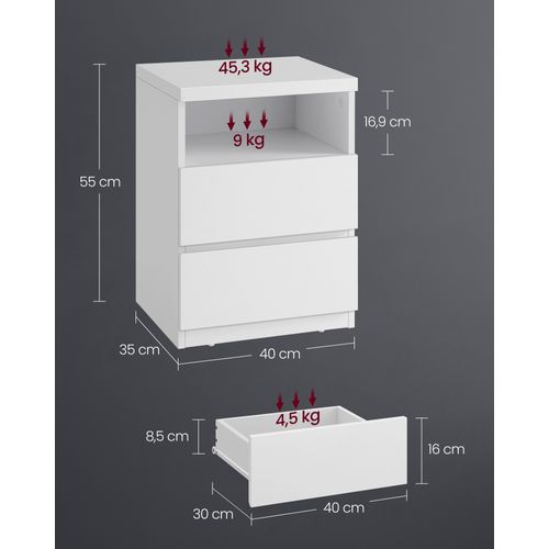 Table De Chevet, Lot De 2, Avec éclairage LED Réglable, Meuble à Tiroirs, Style Moderne, Blanc