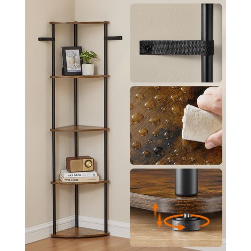 étagère D'angle à 5 Niveaux, Assemblage Ultra-rapide Sans Outils Toolless, Marron Rustique