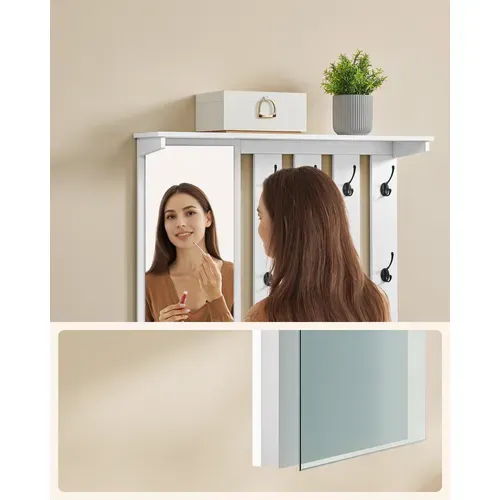 Ensemble Porte-manteau Avec Banc à Chaussures, Miroir, 8 Crochets Doubles, Largeur De 82 Cm, Blanc