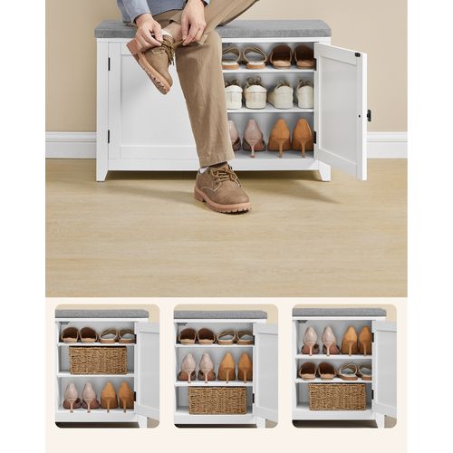 Ensemble Porte-manteau Avec Banc à Chaussures, Miroir, 8 Crochets Doubles, Largeur De 82 Cm, Blanc