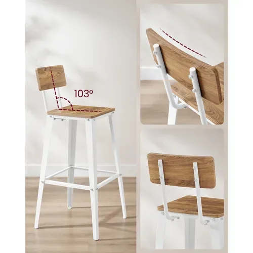 Tabourets De Bar Industriel, Lot De 4, Chaise Bar Cuisine, Avec Dossier, Marron Blé Et Blanc Nuage