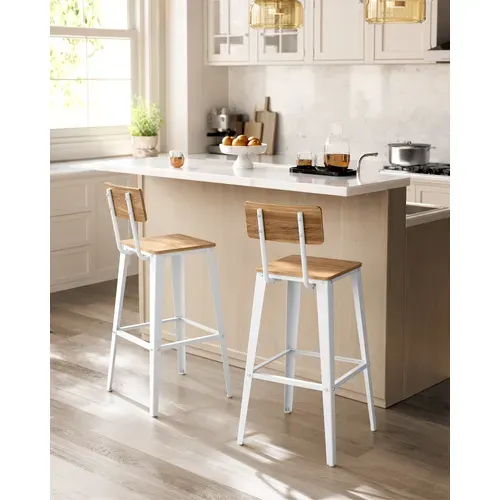 Tabourets De Bar Industriel, Lot De 4, Chaise Bar Cuisine, Avec Dossier, Marron Blé Et Blanc Nuage