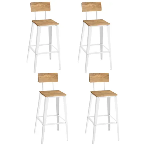 Tabourets De Bar Industriel, Lot De 4, Chaise Bar Cuisine, Avec Dossier, Marron Blé Et Blanc Nuage