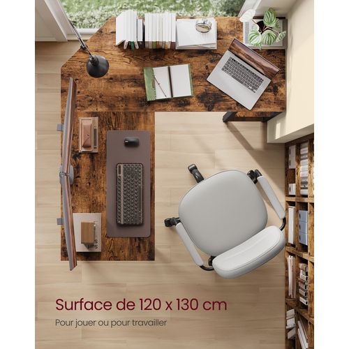 Bureau D'ordinateur En Forme De L, 120 X 130 X 76 Cm, Bureau D'angle Avec 2 Étagères
