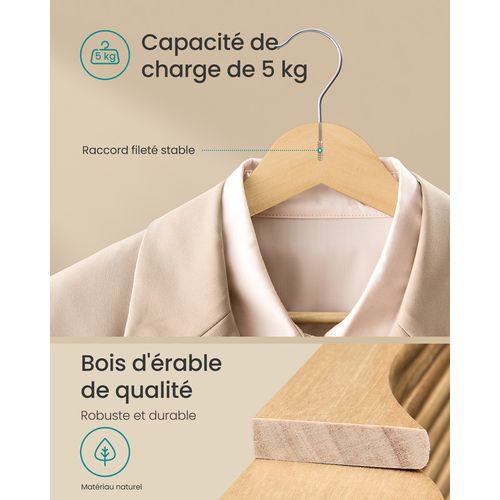Cintres En Bois, Lot De 30, Fins, Avec Encoches, Crochet Pivotant à 360°, Veste, Naturel
