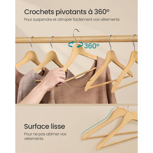 Cintres En Bois, Lot De 30, Fins, Avec Encoches, Crochet Pivotant à 360°, Veste, Naturel