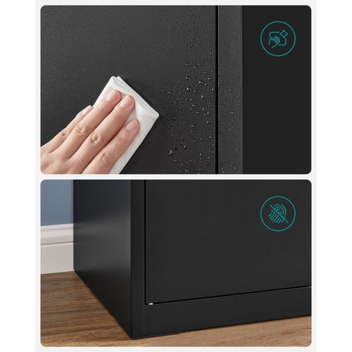 Meuble De Rangement Bureau, En Acier, 5 Niveaux, Doubles Portes, Serrure, Étagères Réglables, Noir