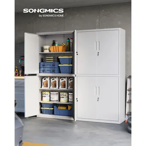 Armoire De Garage à 5 Étagères Avec 4 Portes, Armoire De Bureau, Gris Mat
