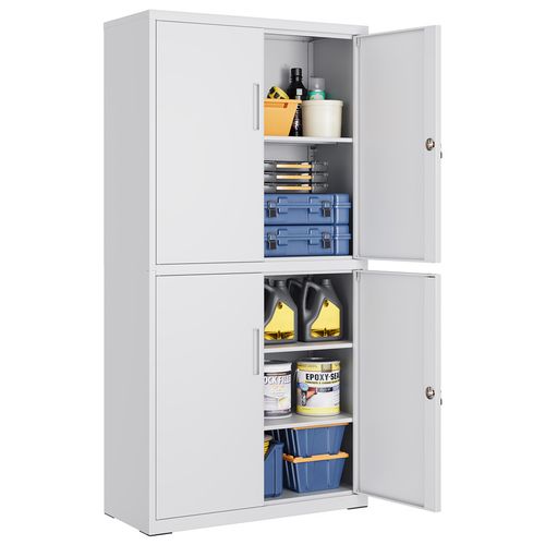 Armoire De Garage à 5 Étagères Avec 4 Portes, Armoire De Bureau, Gris Mat