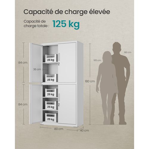 Armoire De Garage à 5 Étagères Avec 4 Portes, Armoire De Bureau, Gris Mat