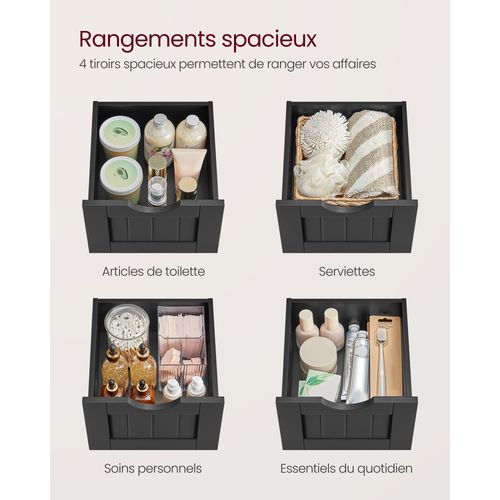 Meuble De Salle De Bain, Armoire Sur Pied, Avec 4 Tiroirs,  Style Moderne, Noir D'encre