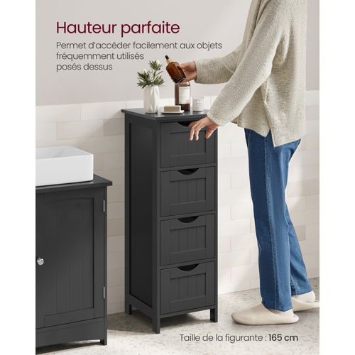 Meuble De Salle De Bain, Armoire Sur Pied, Avec 4 Tiroirs,  Style Moderne, Noir D'encre