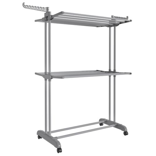 Étendoir à Linge, Séchoir Mobile à 3 Niveaux, Pliable, Gris