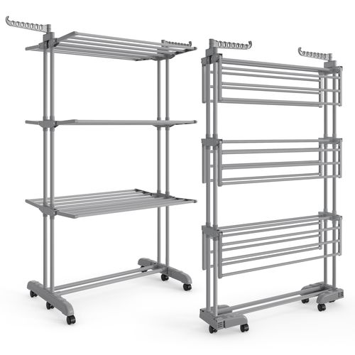Étendoir à Linge, Séchoir Mobile à 4 Niveaux, Utilisation Intérieure Et Extérieure, Gris Tourterelle