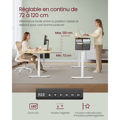 Bureau Électrique Réglable En Hauteur, 160 X 70 Cm, Pour Bureau, Télétravail, Doré Chêne