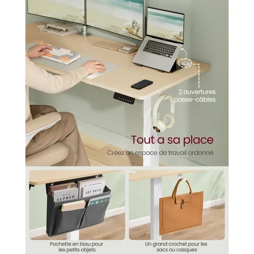 Bureau Électrique Réglable En Hauteur, 160 X 70 Cm, Pour Bureau, Télétravail, Doré Chêne