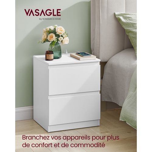 Lot De 2 Table De Chevet Avec Multiprise, 2 Tiroirs, 2 Prises Ca, 2 Ports USB-a, Blanc