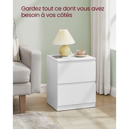 Lot De 2 Table De Chevet Avec Multiprise, 2 Tiroirs, 2 Prises Ca, 2 Ports USB-a, Blanc