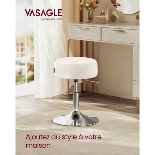 Tabouret De Maquillage, Réglable En Hauteur, Pivotant à 360 Degrés,   Blanc Crème