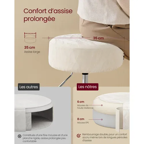 Tabouret De Maquillage, Réglable En Hauteur, Pivotant à 360 Degrés,   Blanc Crème