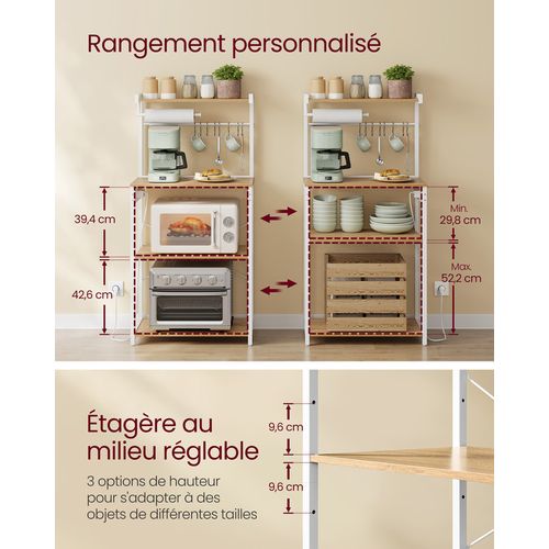 Étagère De Cuisine Avec Multiprise, Bar à Café Sur 4 Niveaux Avec Étagère Réglable