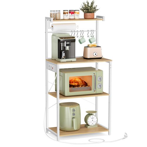 Étagère De Cuisine Avec Multiprise, Bar à Café Sur 4 Niveaux Avec Étagère Réglable