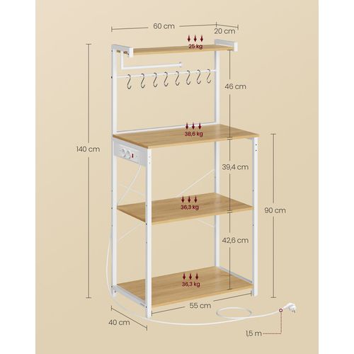 Étagère De Cuisine Avec Multiprise, Bar à Café Sur 4 Niveaux Avec Étagère Réglable